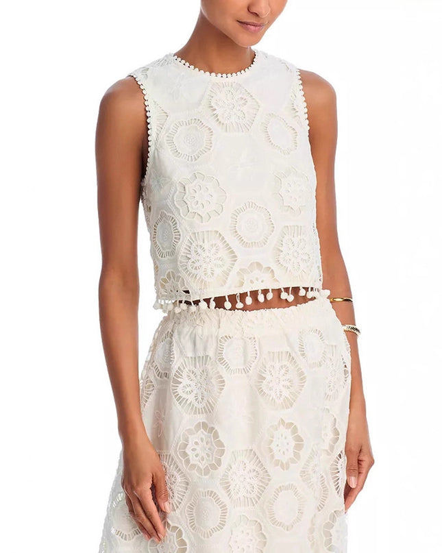 Literary Trends White Sleeveless Short Top Skirt Women's Suit