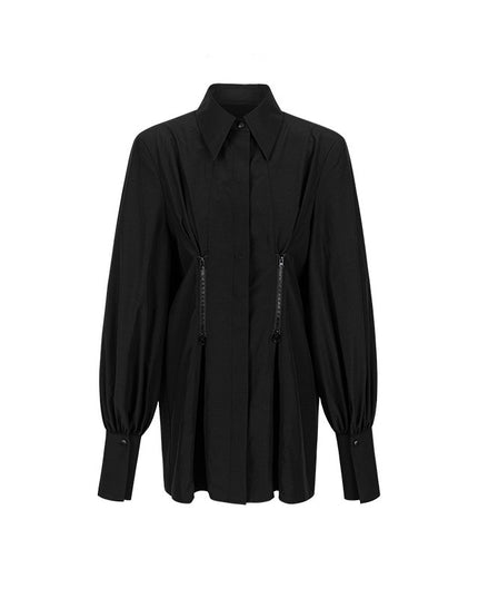 All-match Loose Slimming Zipper Long Sleeve Waist Trimming Shirt