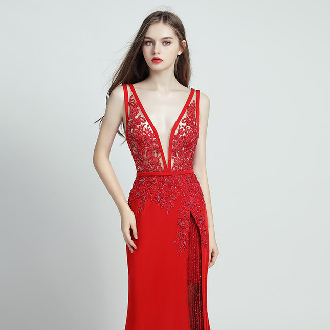 Lace Beaded Toast Dress Temperament Long Style