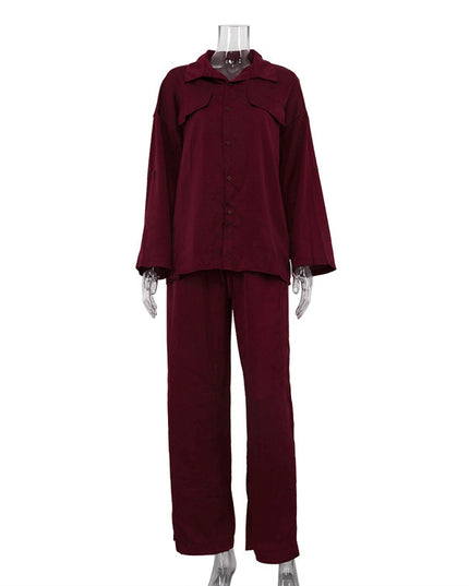 Lapel Long Sleeve Loose Shirt High Waist Trousers Two-piece Set