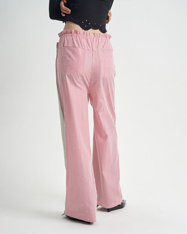 Patchwork Jeans Pink Plaid Women's Clothing