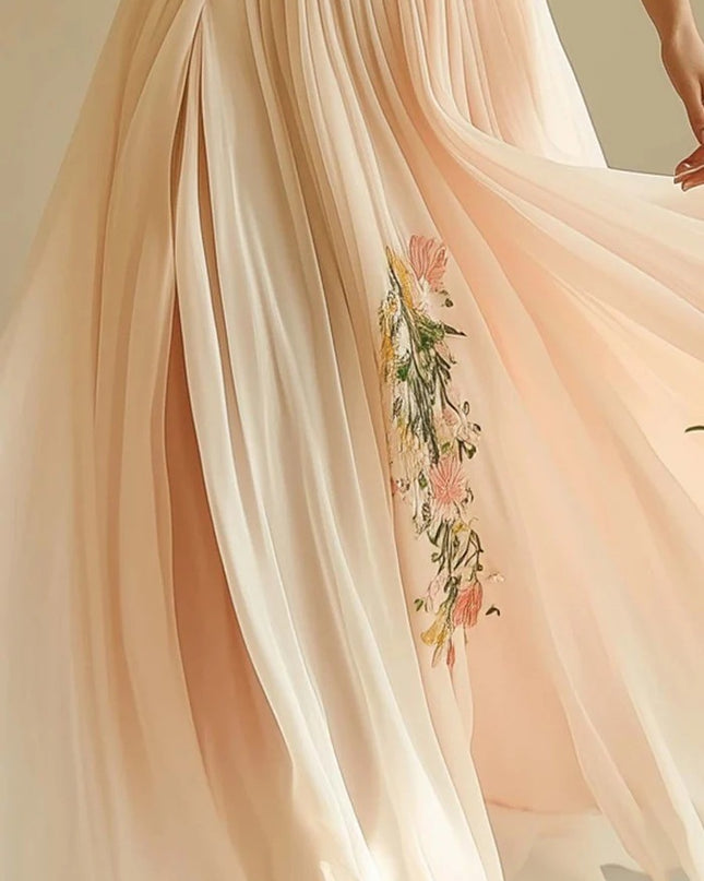 V-neck Short-sleeved Digital Printing Positioning Long Dress