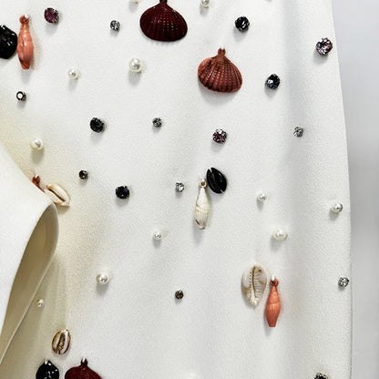 Fashion Heavy Industry Shell Beads Rhinestones Short Top Suit