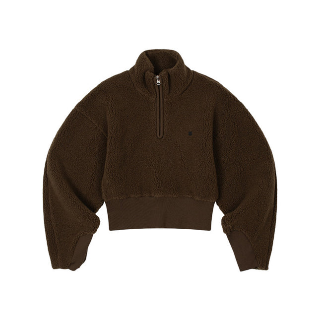 Casual Half Zipper High Neck Short Top