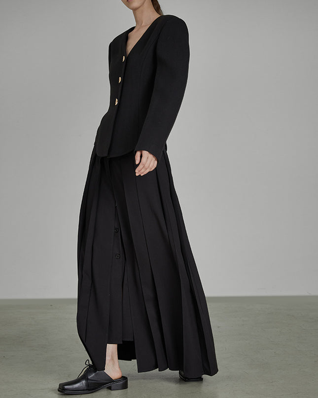 Black V Neck Cropped Blazer With Stylish Shoulder Pads