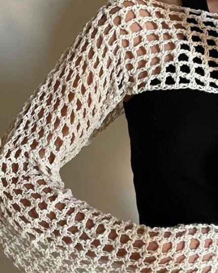 Solid Color Round Neck Long Sleeve Knitted Blouse