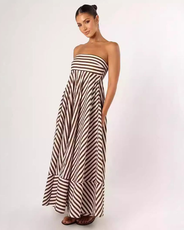 Fashion Printed Backless Sling Large Swing High Waist Dress