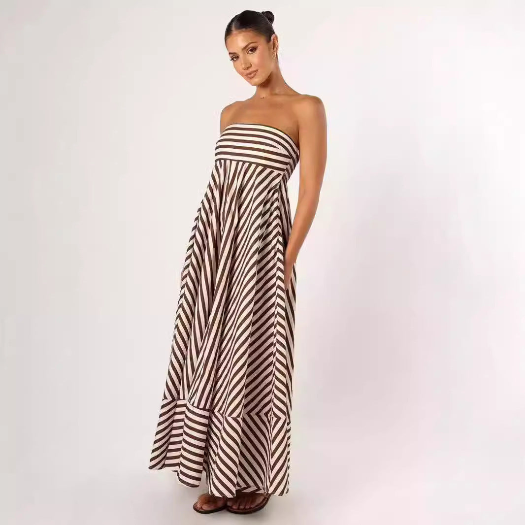 Fashion Printed Backless Sling Large Swing High Waist Dress