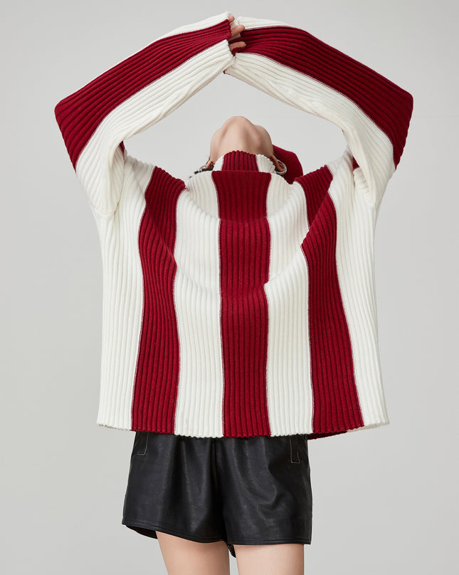 Contrast Color Pit Striped Turtleneck Sweater