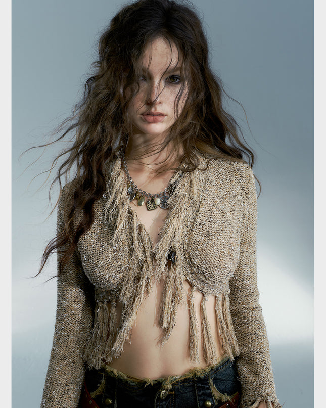 Street Hottie Fringe Knit Sweater Jacket