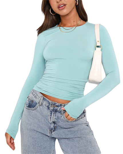 Women's Fashion Casual Solid Color Slim Pullover T-shirt