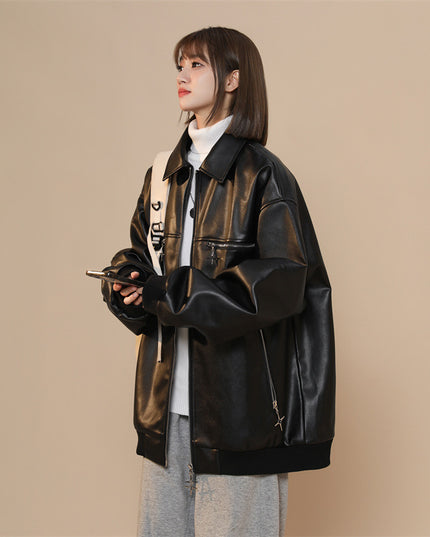 Turn-down Collar Coat Leather Jacket
