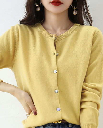Round Neck Knitted Cardigan Coat For Women