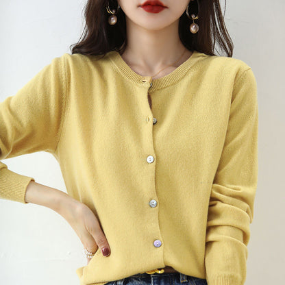 Round Neck Knitted Cardigan Coat For Women