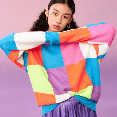 Colorful long pullover sweater