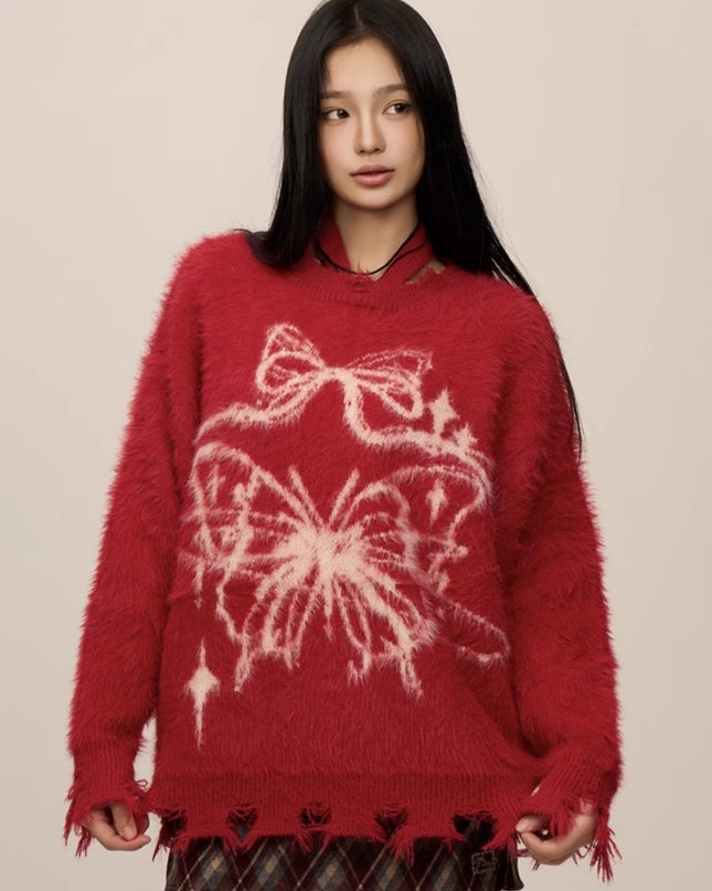Butterfly Jacquard Mink-like Wool Christmas New Year Sweater