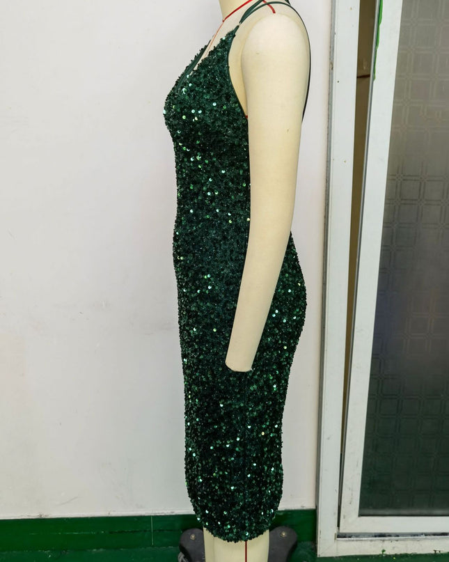 Backless Sequined Suspender Dress Women