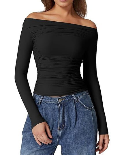Women's Clothing Top Off-shoulder Long Sleeve T-shirt