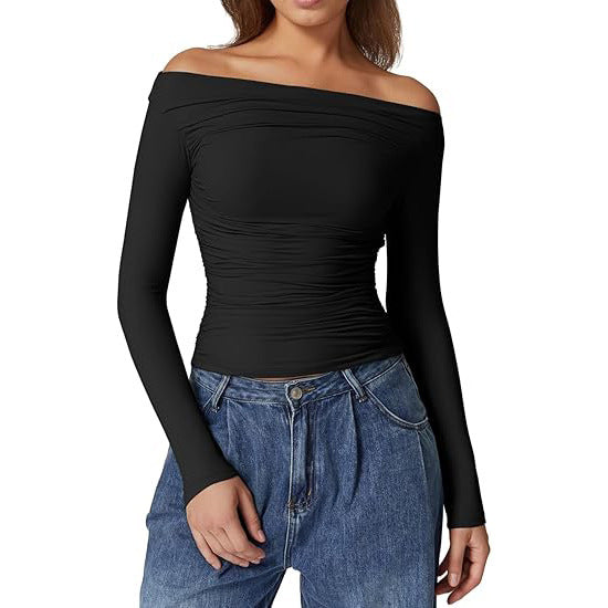 Women's Clothing Top Off-shoulder Long Sleeve T-shirt