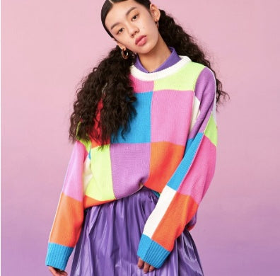 Colorful long pullover sweater