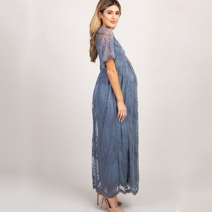 Maternity Dresses for Photo Shoot Summer V Neck White Lace white Maxi Dress
