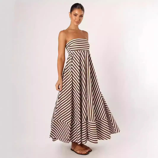 Fashion Printed Backless Sling Large Swing High Waist Dress