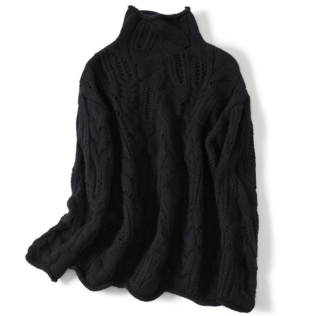Artistic Mesh Sweater Pure Cashmere Shirt Women's High Neck Thickened Fashionable