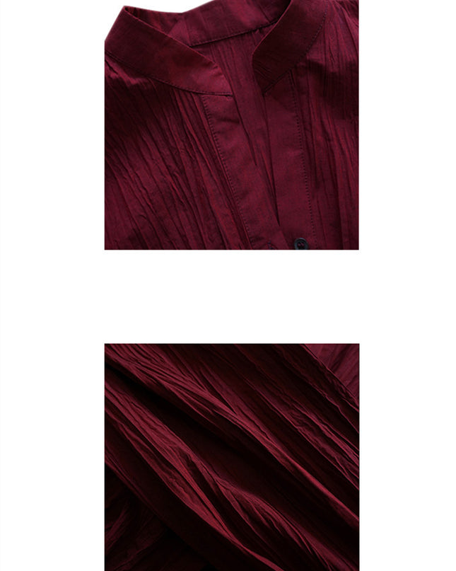 Women's Wrinkled Irregular Waist V-neck Long-sleeved Shirt