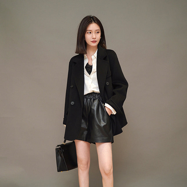 Fashion Loose Straight Leather Shorts Women