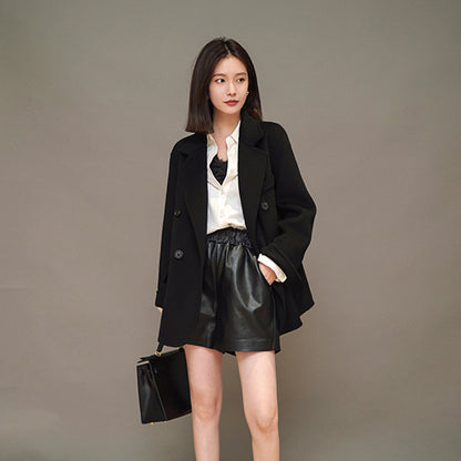 Fashion Loose Straight Leather Shorts Women