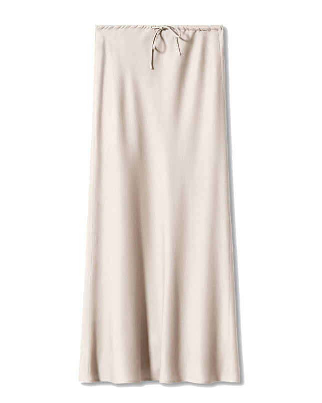 High Quality Satin Dress High Waist Drawstring Lace-up Solid Skirt Women