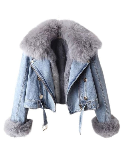 Detachable Fox Fur Rabbit Fur Liner Denim Coat