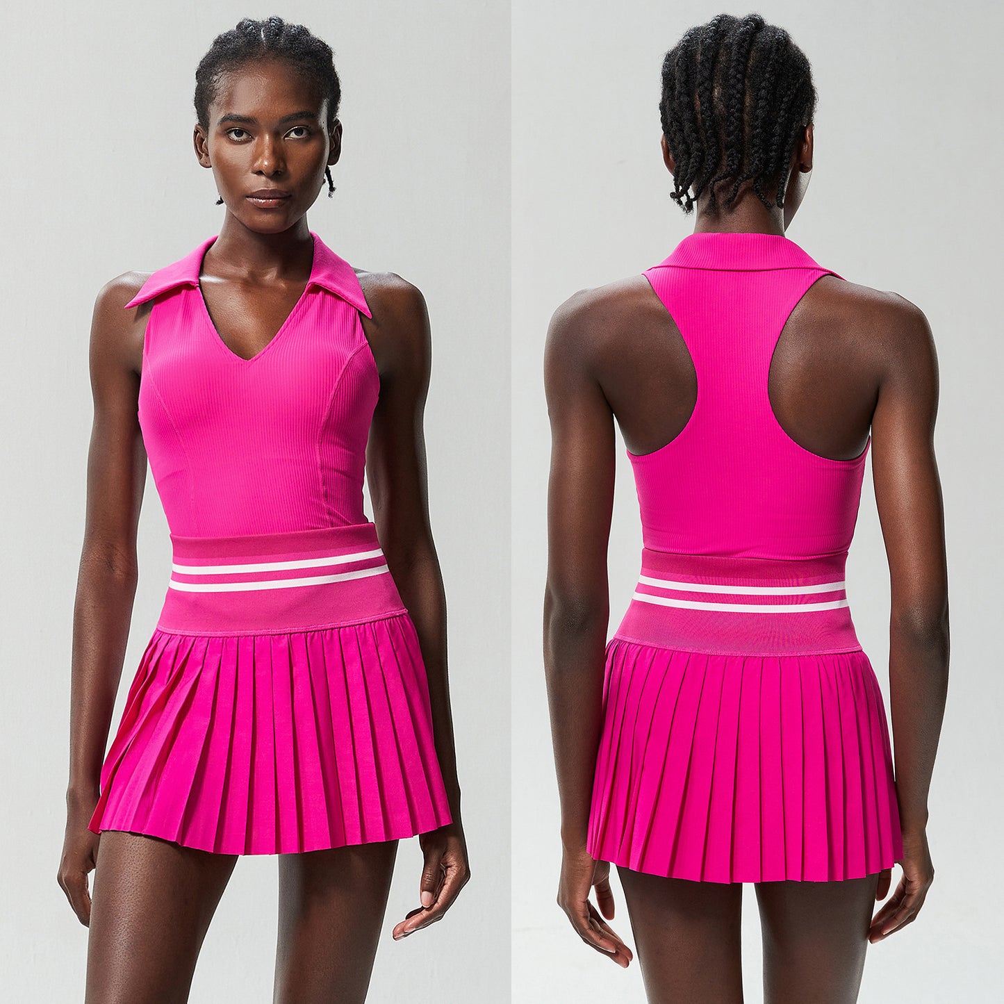 V Stand Collar Tennis Suit Suit Women's Plus Size High Waist