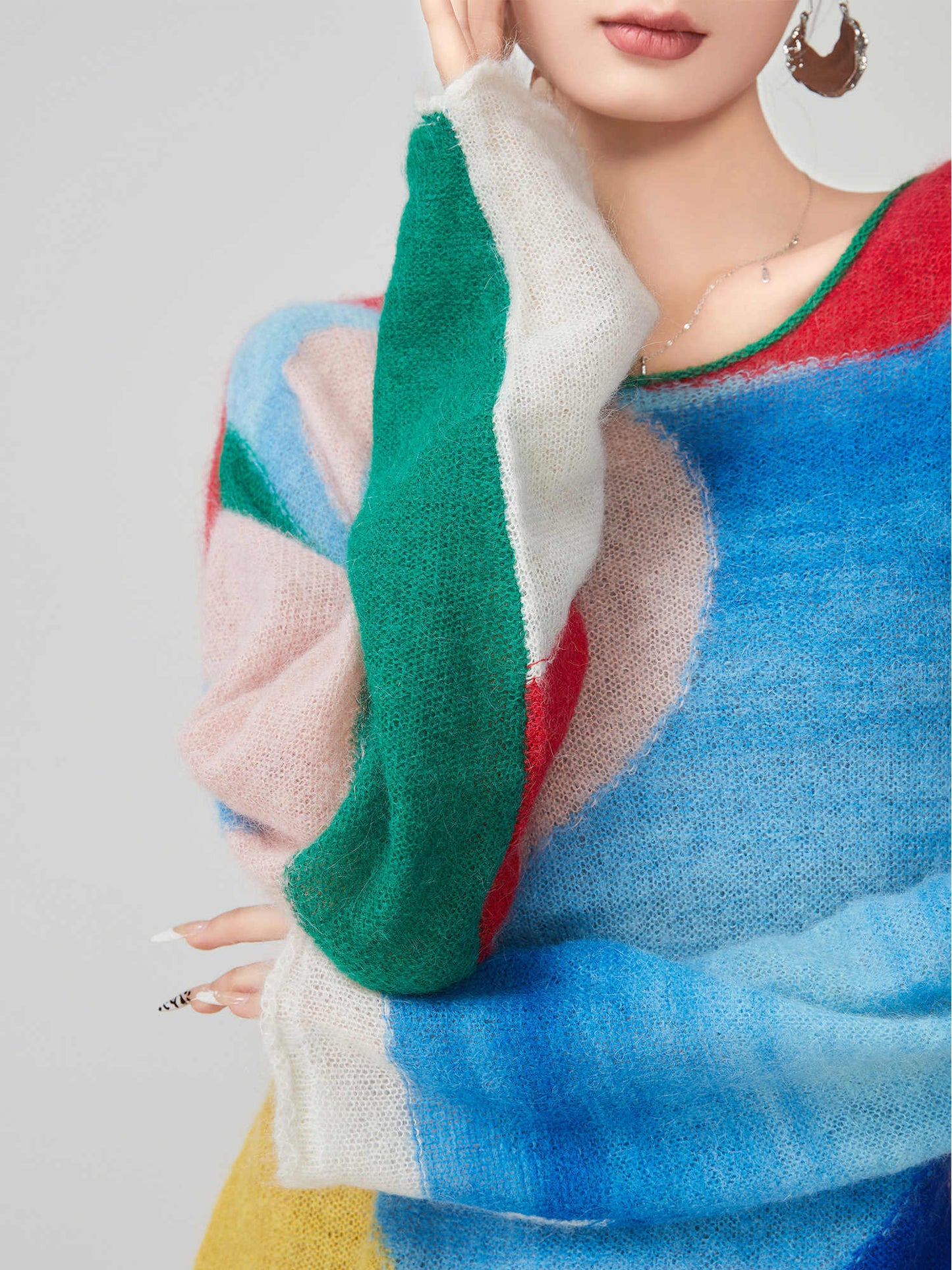Color Block Splicing Knitwear Sweater For Women