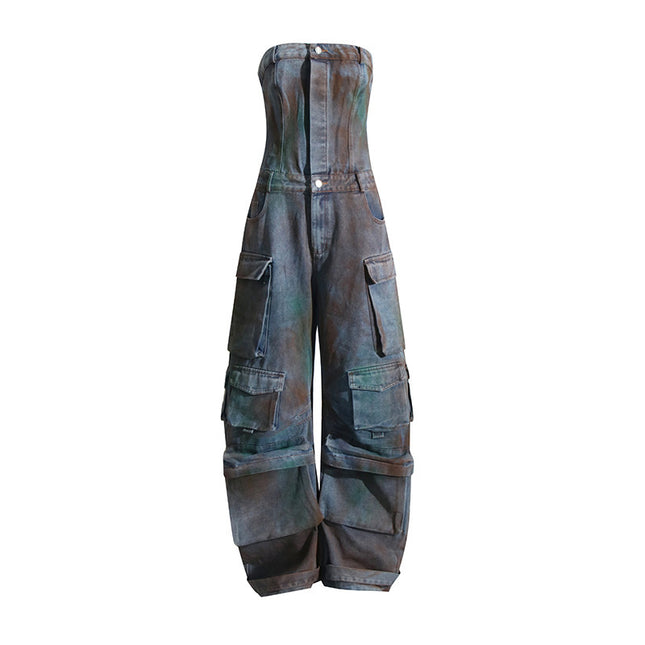Fashion Spray Color Camouflage Tube Top One-piece Jumpsuit