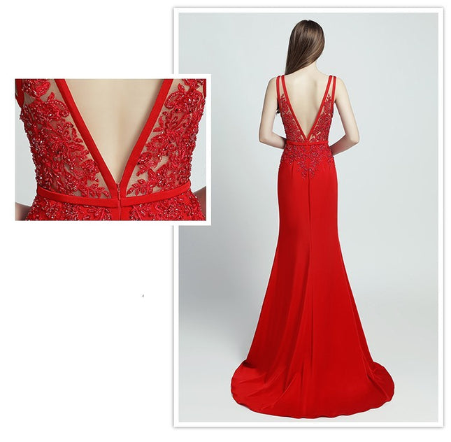 Lace Beaded Toast Dress Temperament Long Style