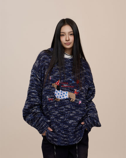 Christmas Red Couple's Sausage Dog Towel Embroidered Sweater