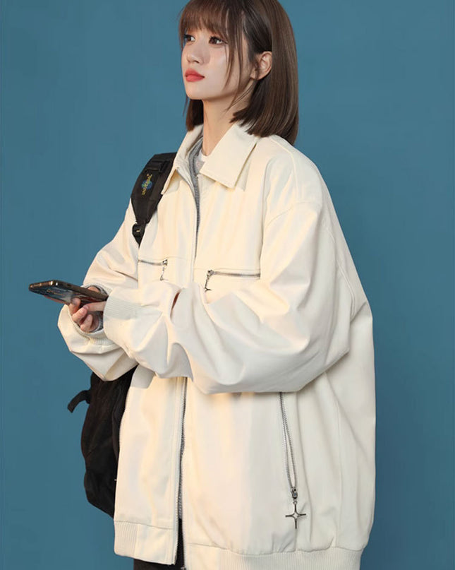 Turn-down Collar Coat Leather Jacket