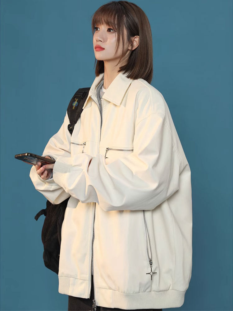 Turn-down Collar Coat Leather Jacket
