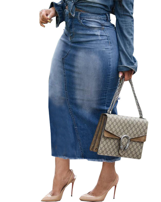 Women's Fashionable Hip-wrapped Stretch Denim Long Skirts