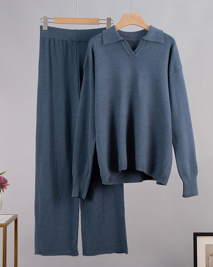 Knitted Pullover Wide Leg Trousers Two-piece Set