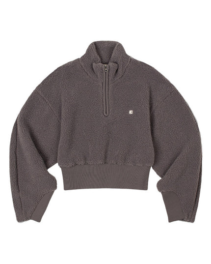 Casual Half Zipper High Neck Short Top