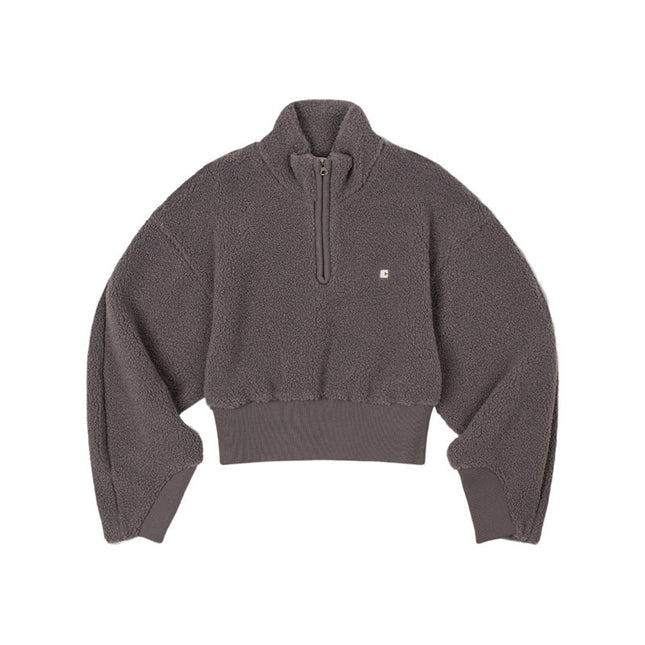 Casual Half Zipper High Neck Short Top