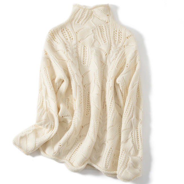 Artistic Mesh Sweater Pure Cashmere Shirt Women's High Neck Thickened Fashionable