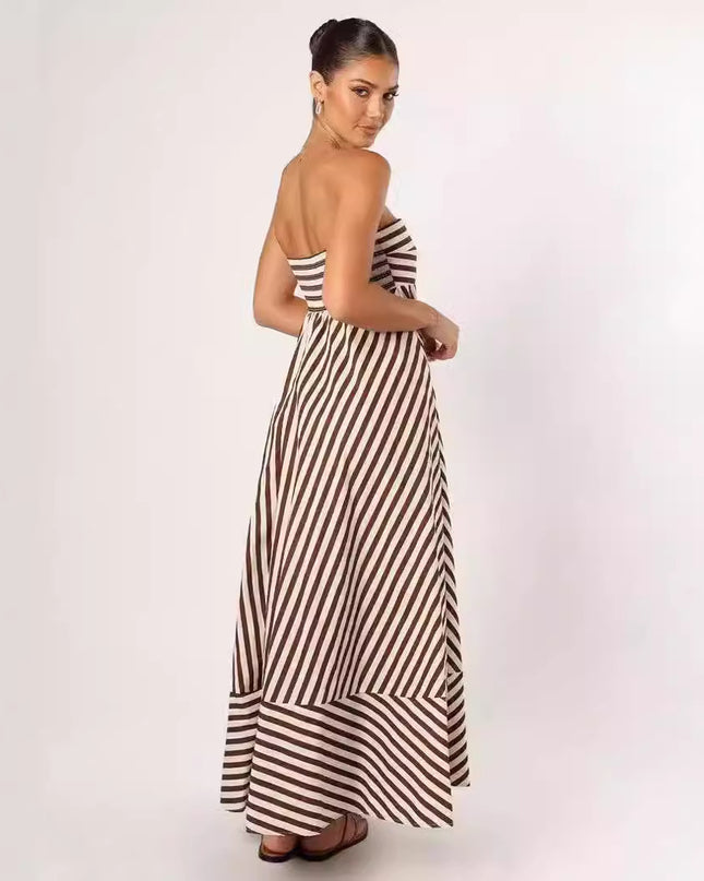 Fashion Printed Backless Sling Large Swing High Waist Dress