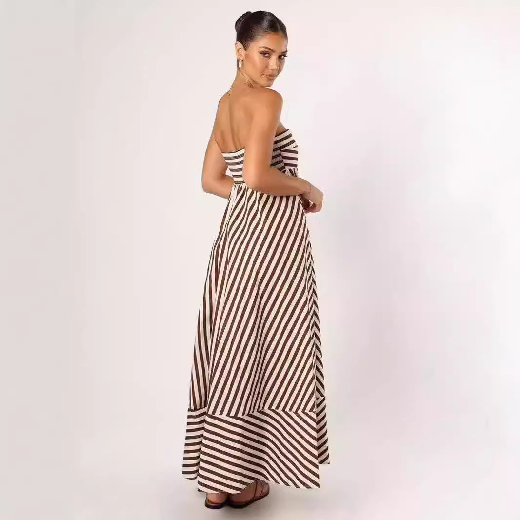 Fashion Printed Backless Sling Large Swing High Waist Dress