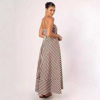 Fashion Printed Backless Sling Large Swing High Waist Dress