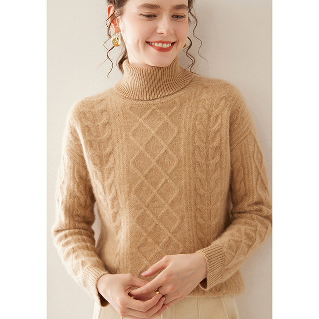 High Lapel Cashmere Loose Lazy Sweater Three-strand Thickened Knitting Bottoming Shirt Top