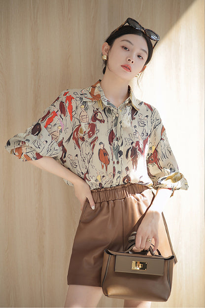 Fashion Loose Straight Leather Shorts Women