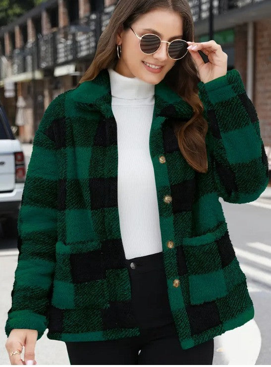 Plaid Plush Long-sleeved Winter Fashion Casual Jacket